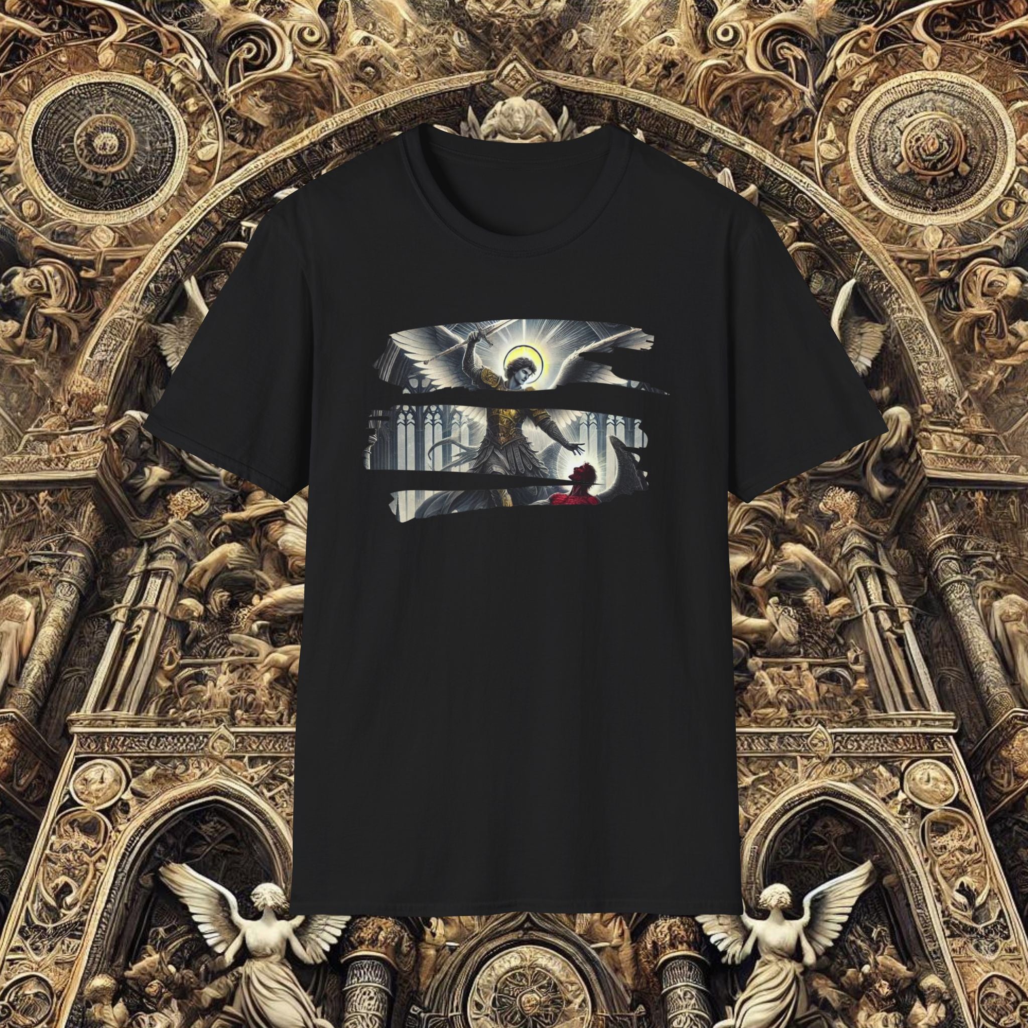 Archangel Michael’s Triumph T-Shirt – Revelation 12:7-12 Gothic Design