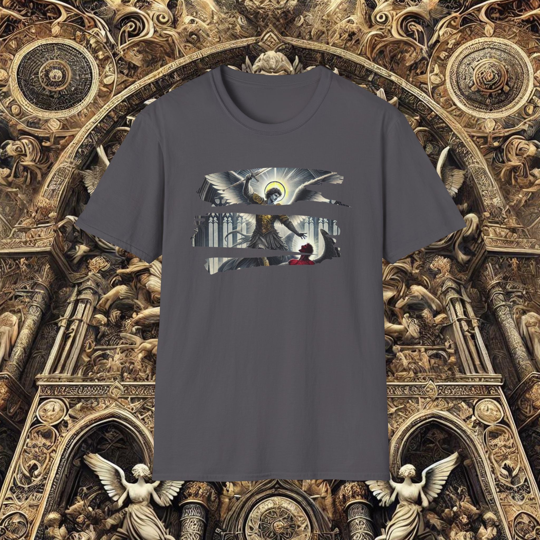 Archangel Michael’s Triumph T-Shirt – Revelation 12:7-12 Gothic Design