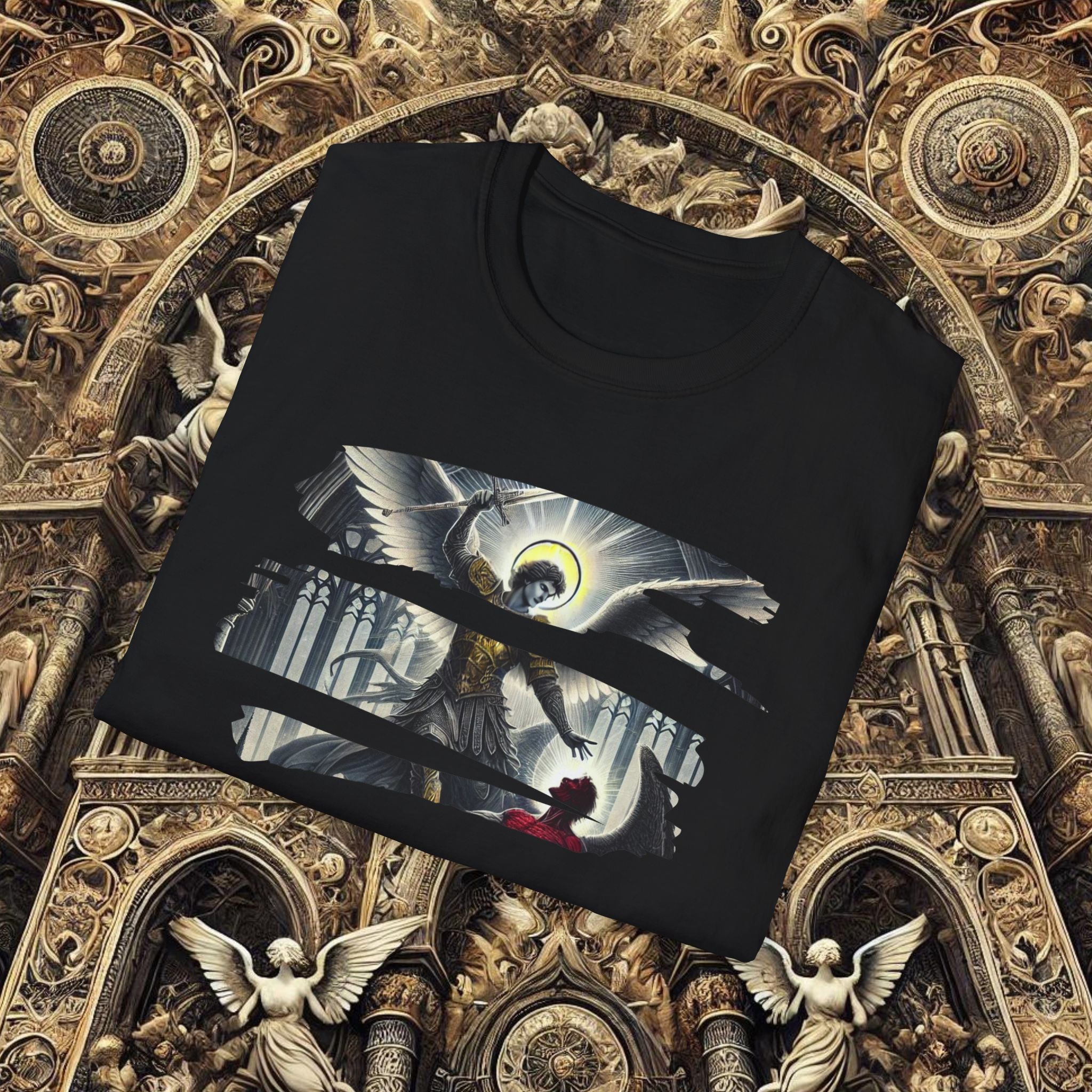 Archangel Michael’s Triumph T-Shirt – Revelation 12:7-12 Gothic Design