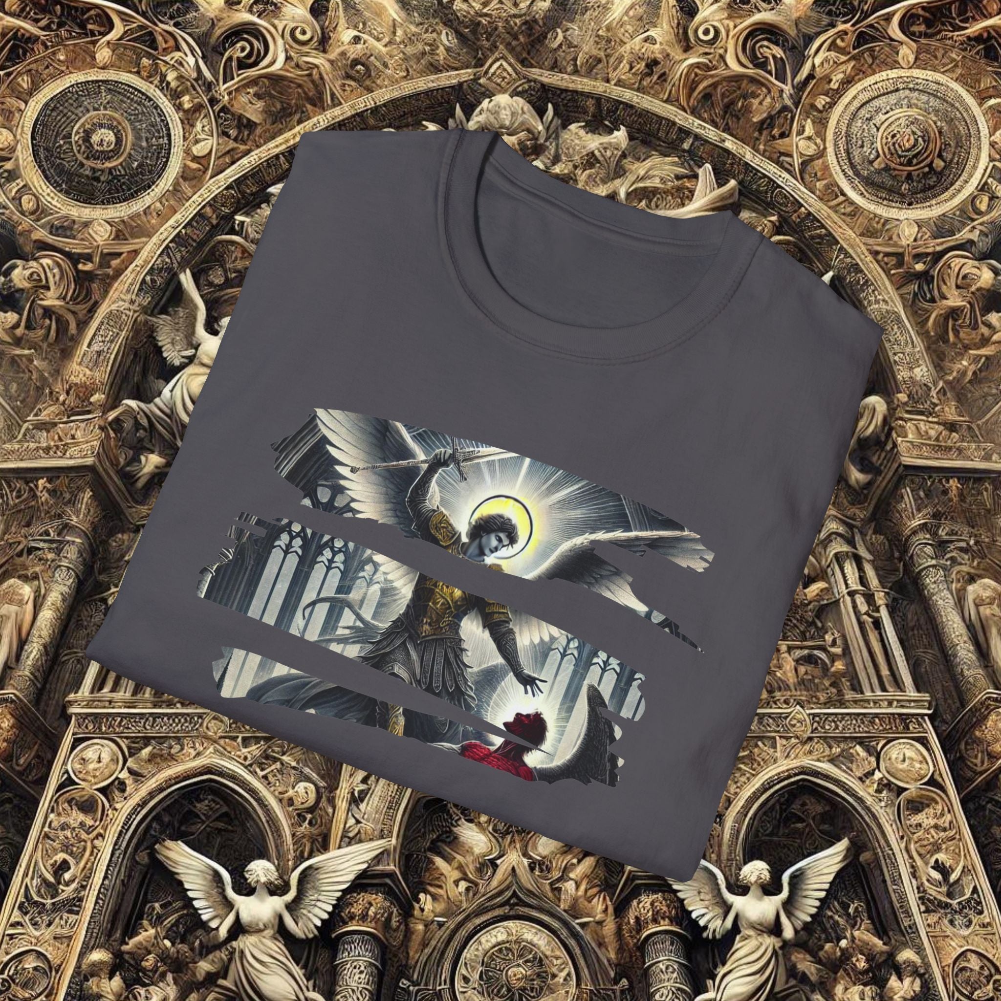 Archangel Michael’s Triumph T-Shirt – Revelation 12:7-12 Gothic Design